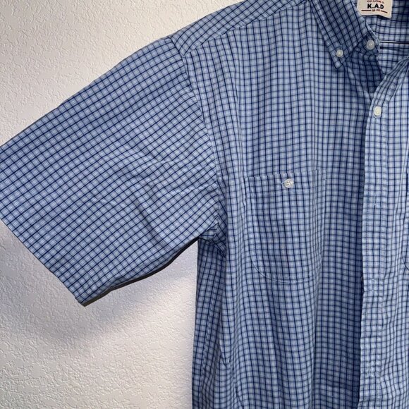 MEN’S K.A.D CLOTHING SHIRT XL PLAID BLUE & WHITE PLAID SHORT SLEEVES VINTAGE - Picture 3 of 6